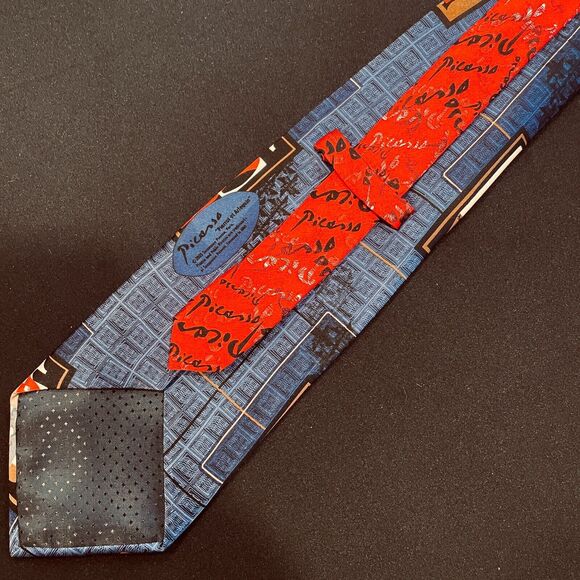 ~ ~100% Silk Handmade Picasso "Pierrot et Arlequin" Mark A. Gough Neck Tie Rare - Picture 9 of 16
